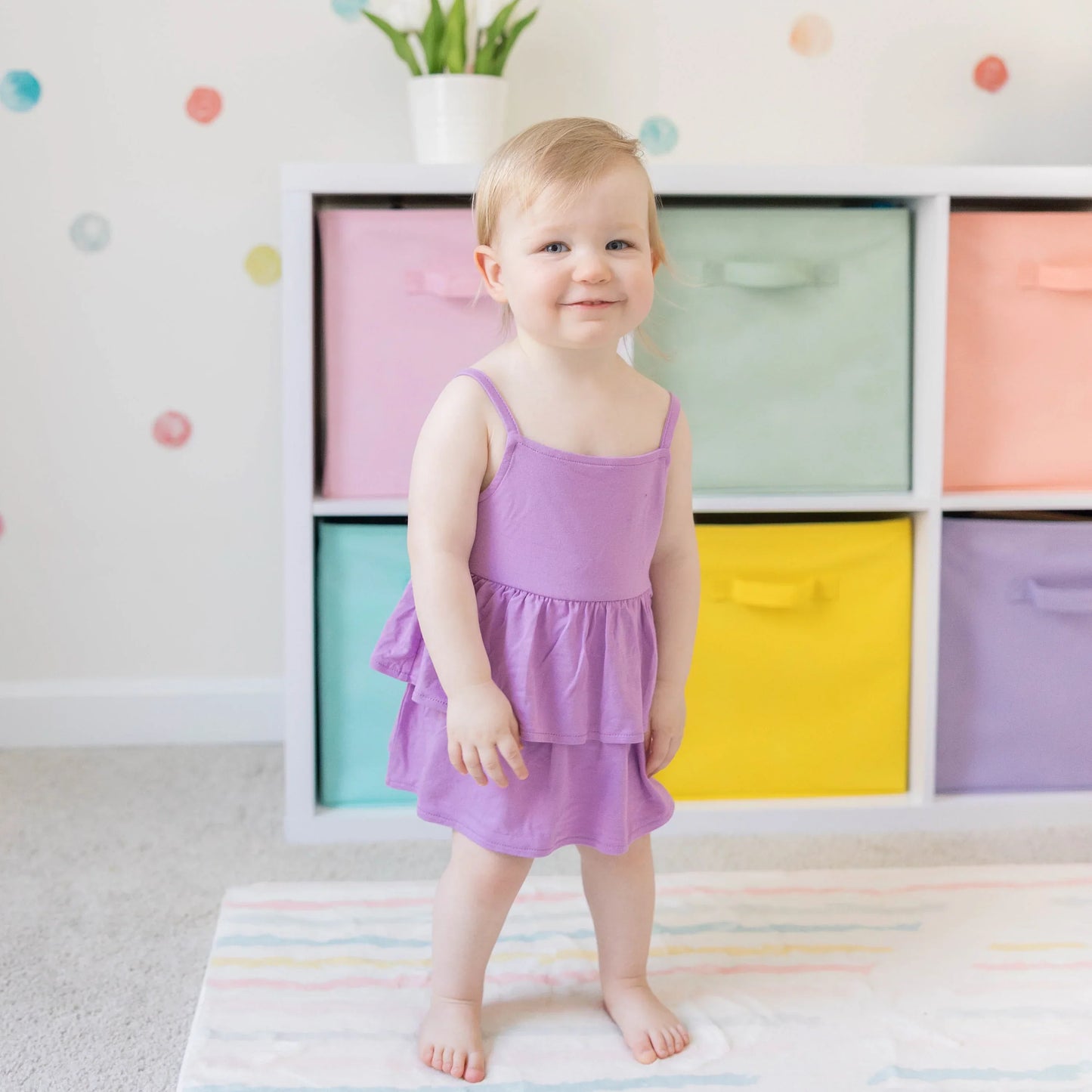 Spaghetti Strap Ruffle Romper in Poi