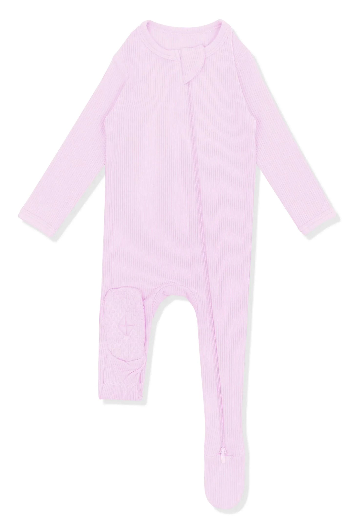 Ribbed Zipper Footie in Thistle