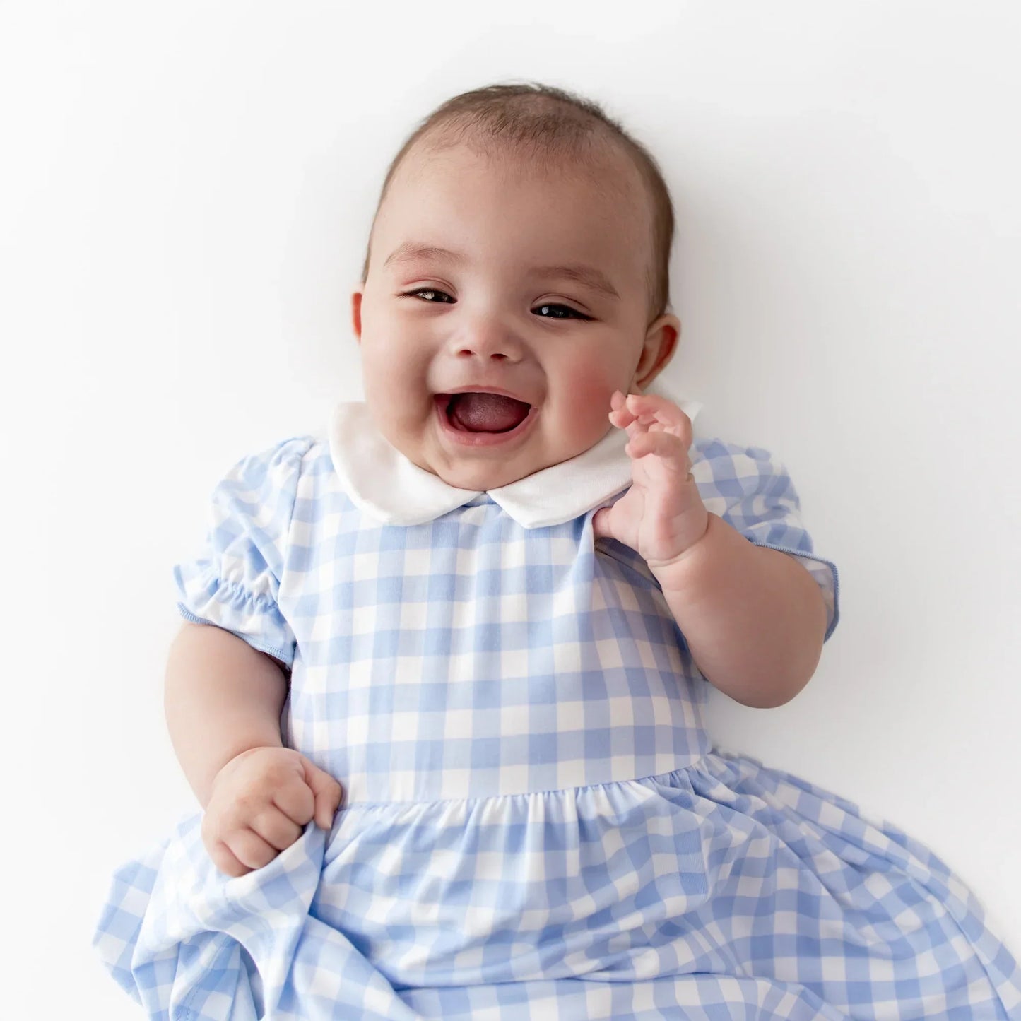 Peter Pan Collar Bodysuit Dress in Gingham Breeze