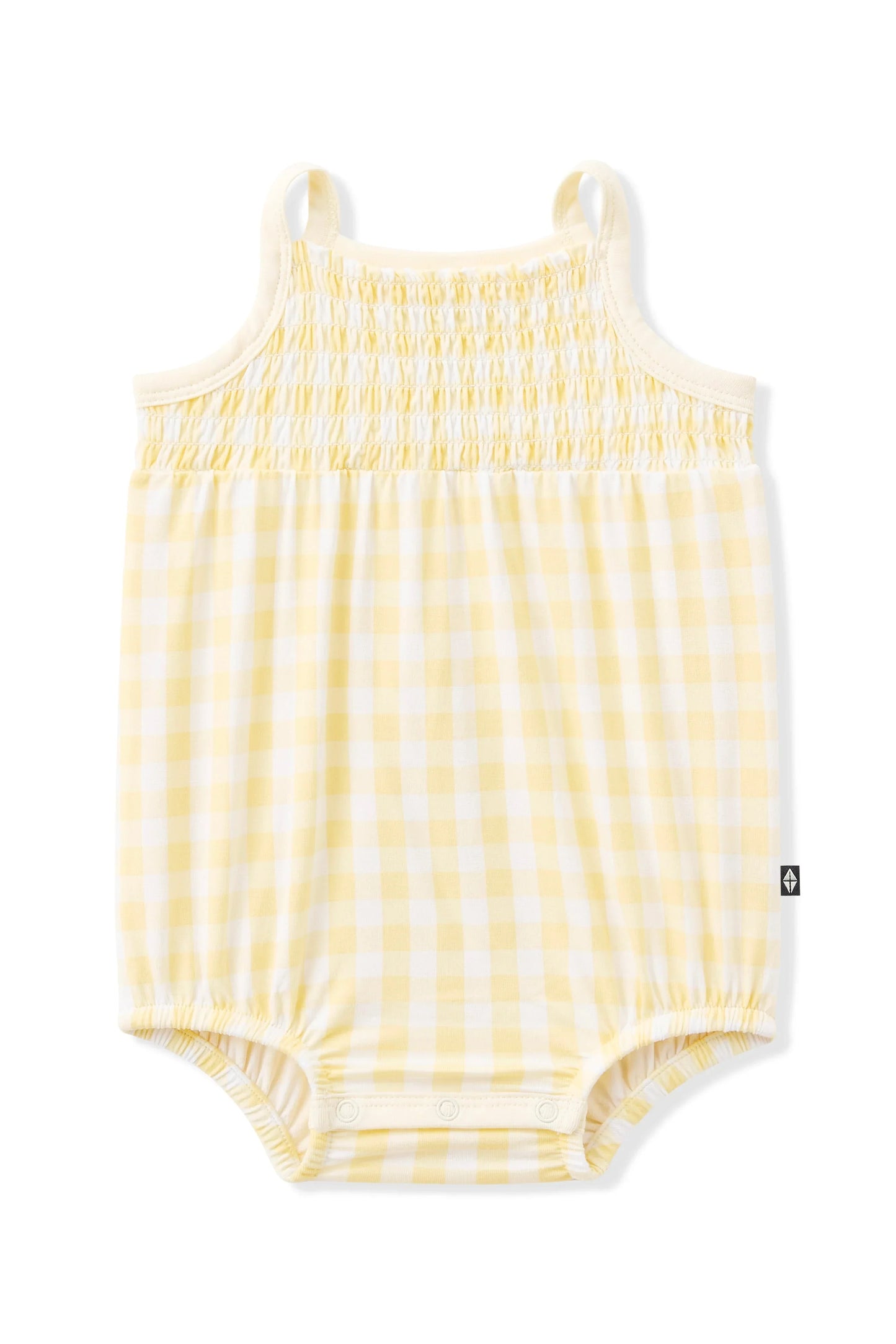 Smocked Bubble Romper in Gingham Chamomile