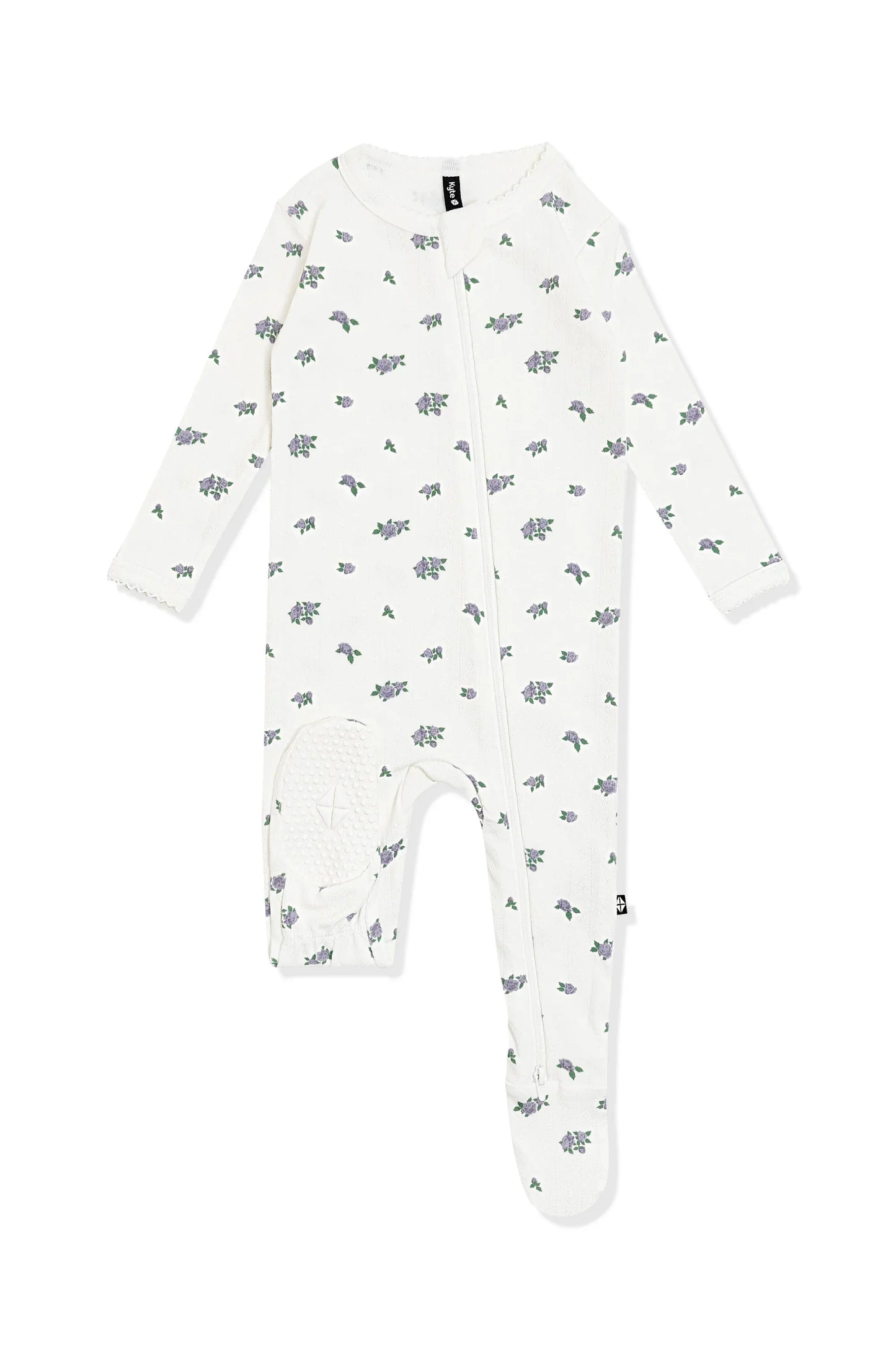 Pointelle Zippered Footie in Spray Rose