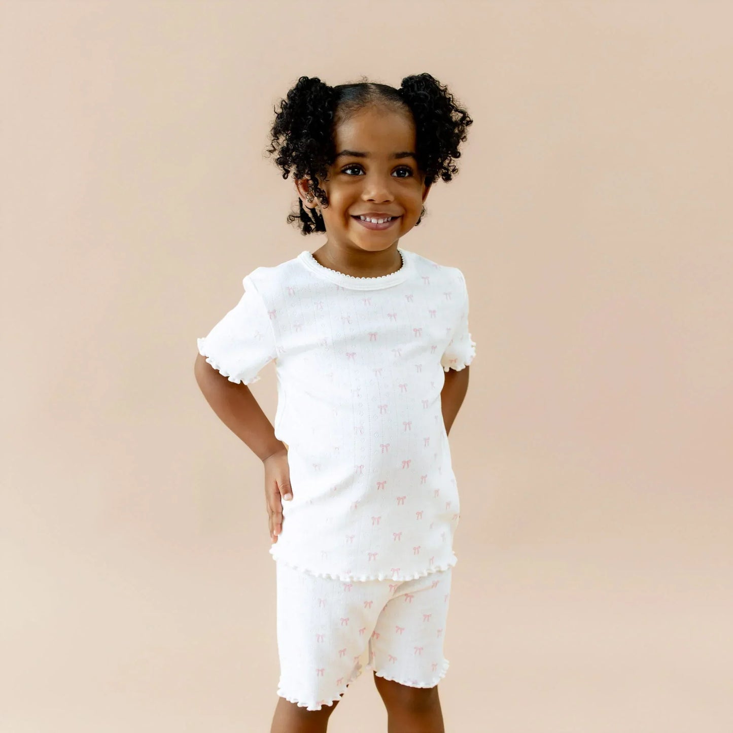 Pointelle Short Sleeve Set in Sweet Pink Bow