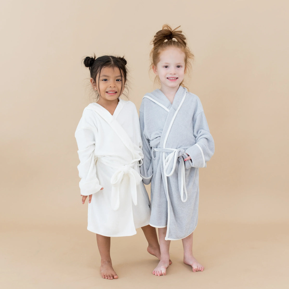 Hooded Bath Robe in Storm with Cloud Trim