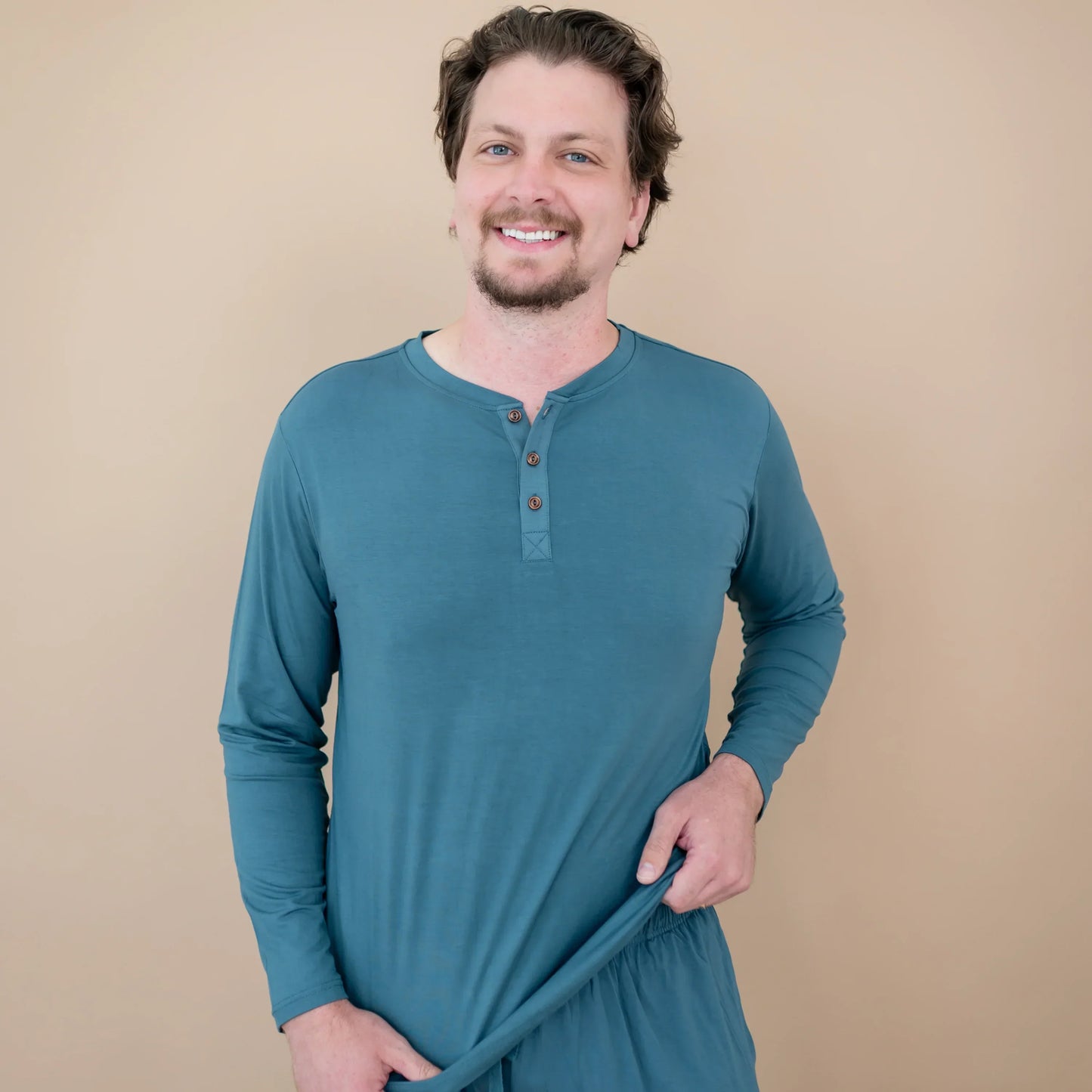 Men's Long Sleeve Henley Top in Atlantic