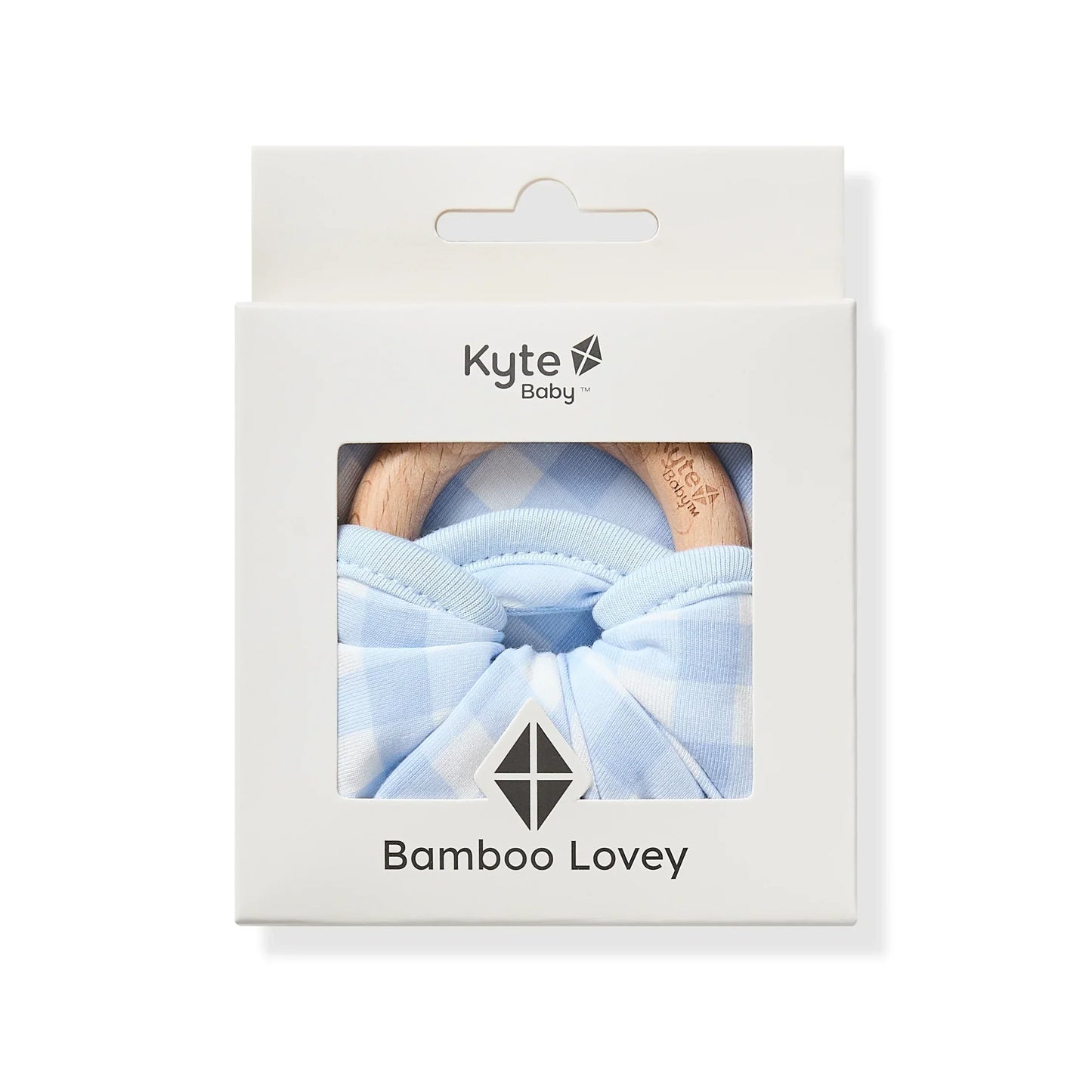 Lovey in Gingham Breeze with Removable Wooden Teething Ring