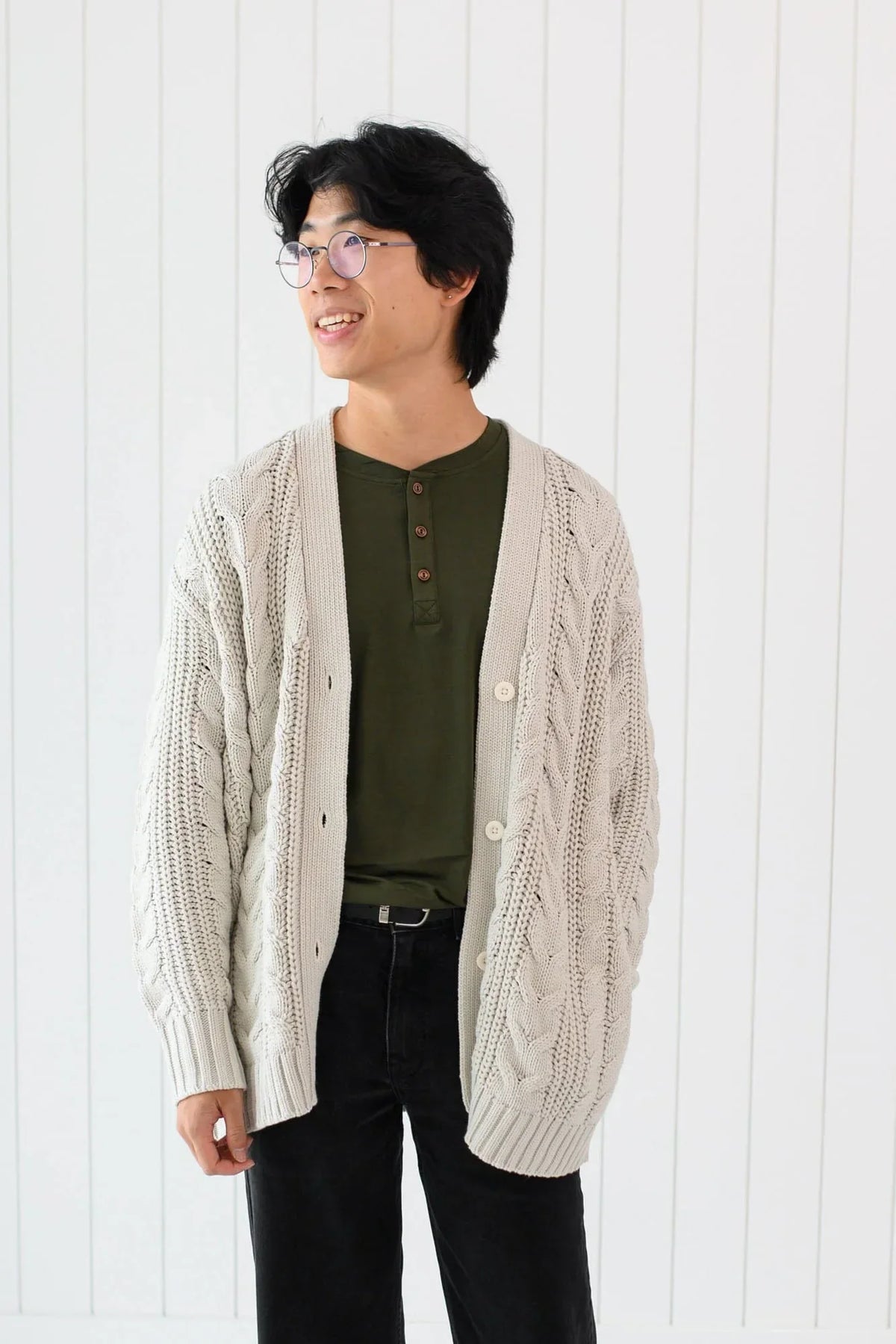 Cable Knit Adult Cardigan in Oat