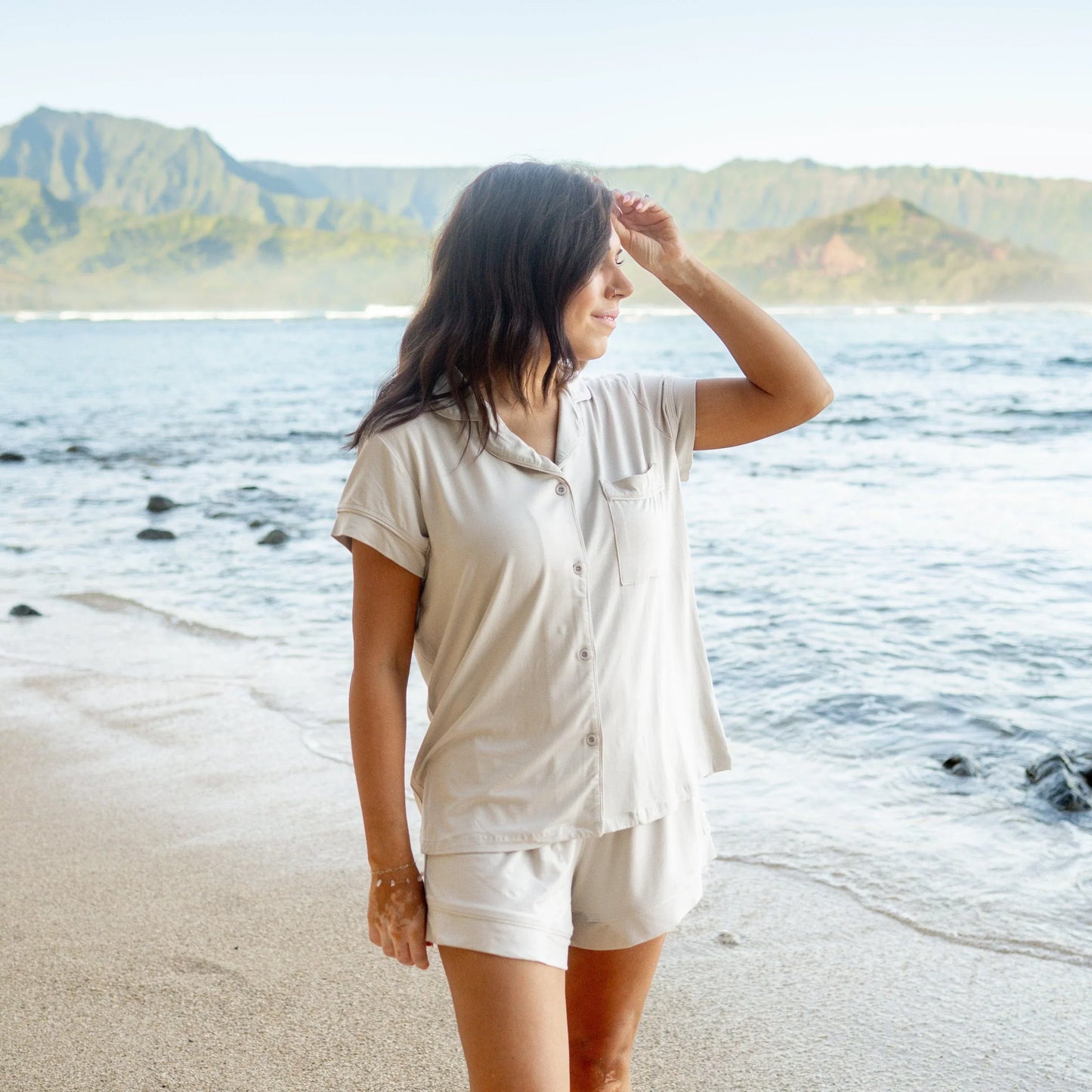 Women’s Short Sleeve Pajama Set in Oat