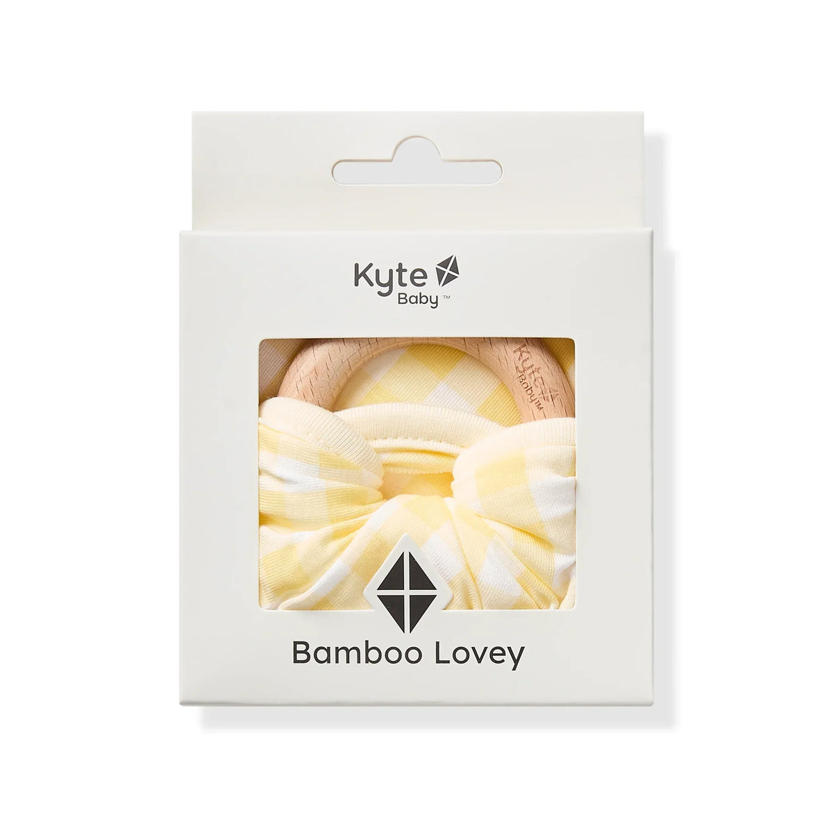 Lovey in Gingham Chamomile with Removable Wooden Teething Ring