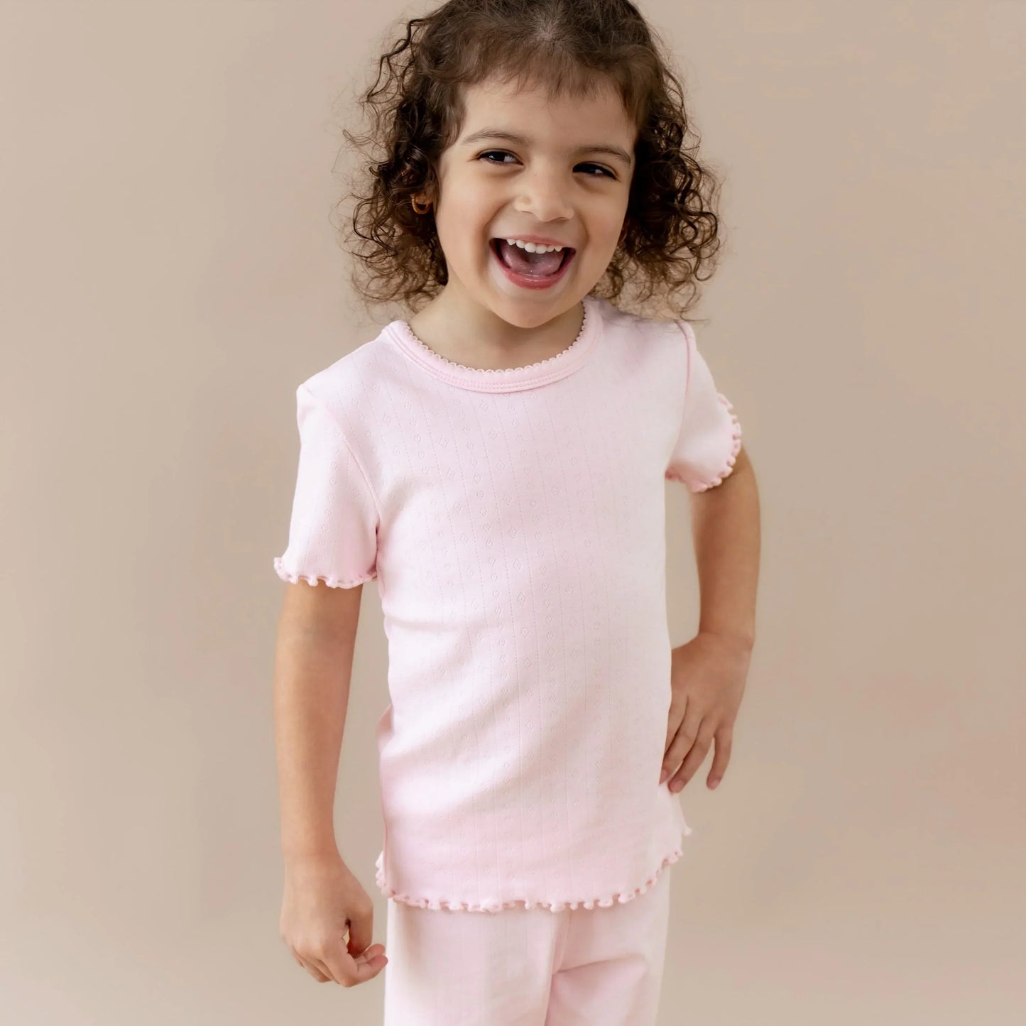 Pointelle Short Sleeve Set in Sakura