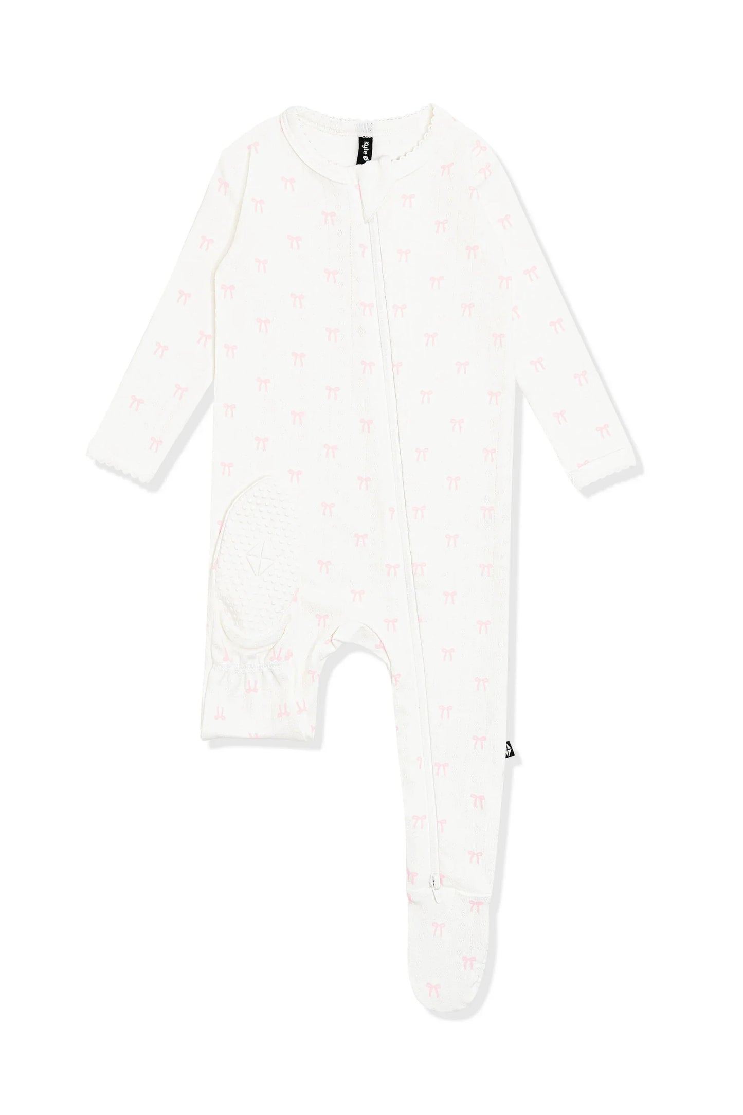 Pointelle Zippered Footie in Sweet Pink Bow