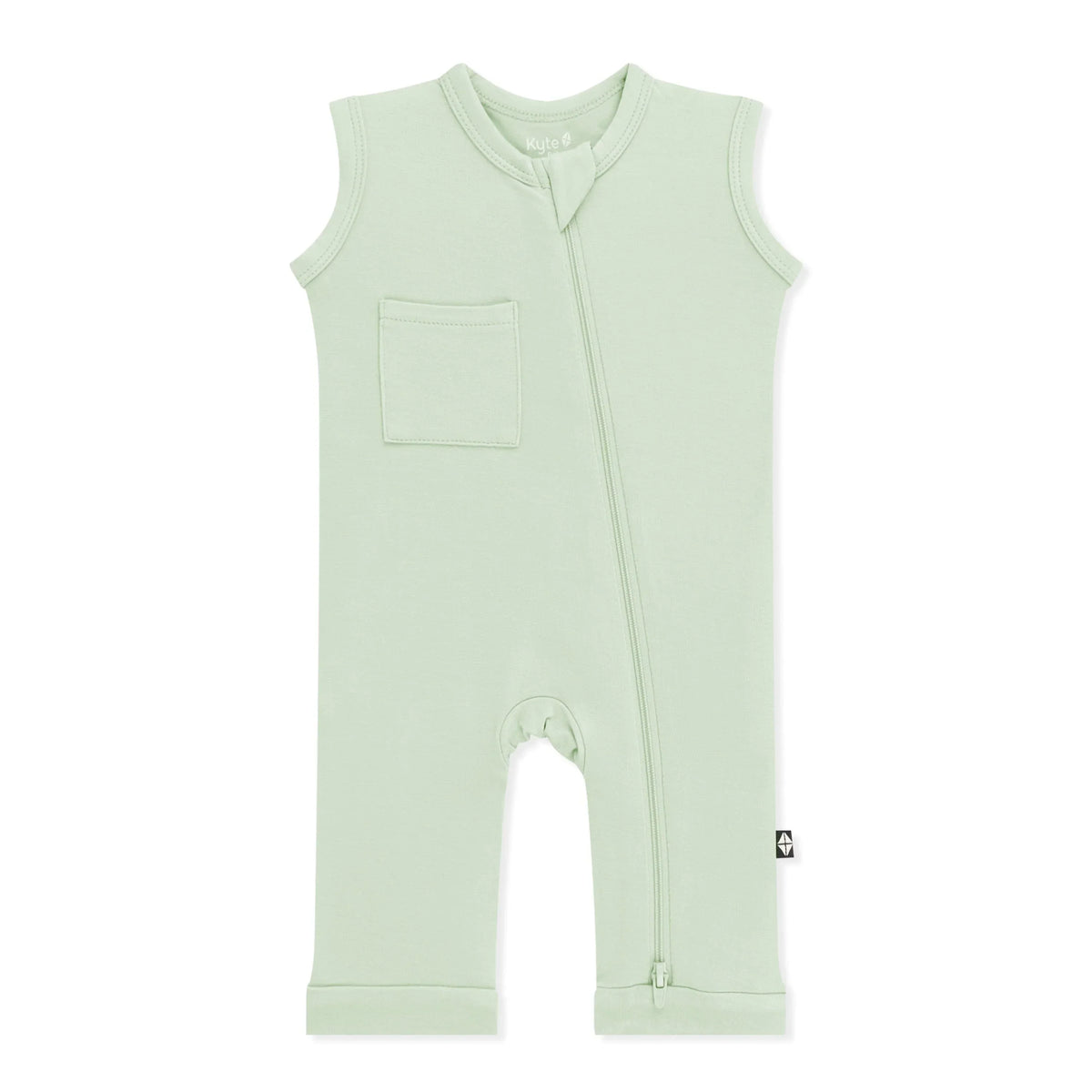 Zippered Sleeveless Romper in Basil