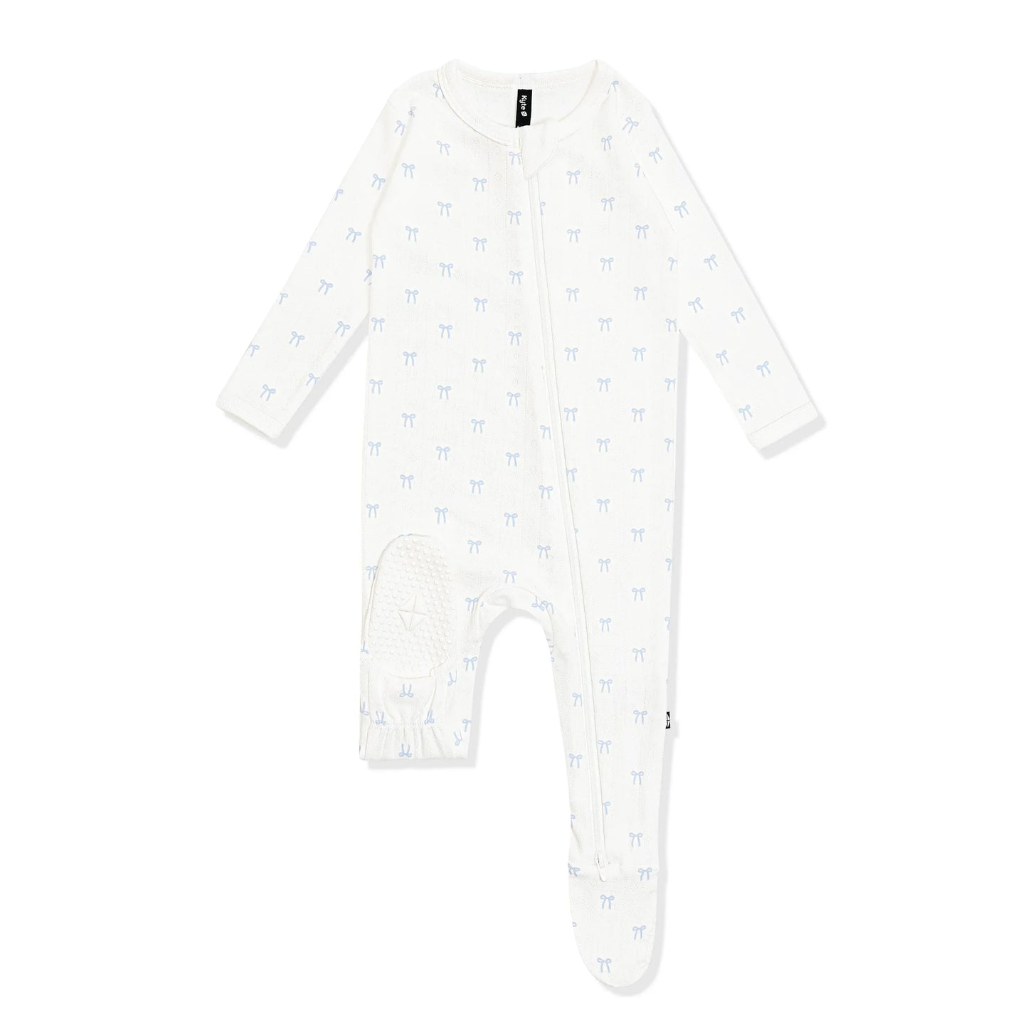 Pointelle Zippered Footie in Sweet Blue Bow