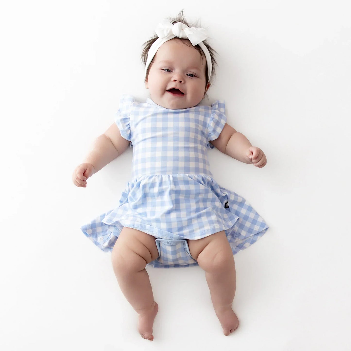 Twirl Bodysuit Dress in Gingham Breeze
