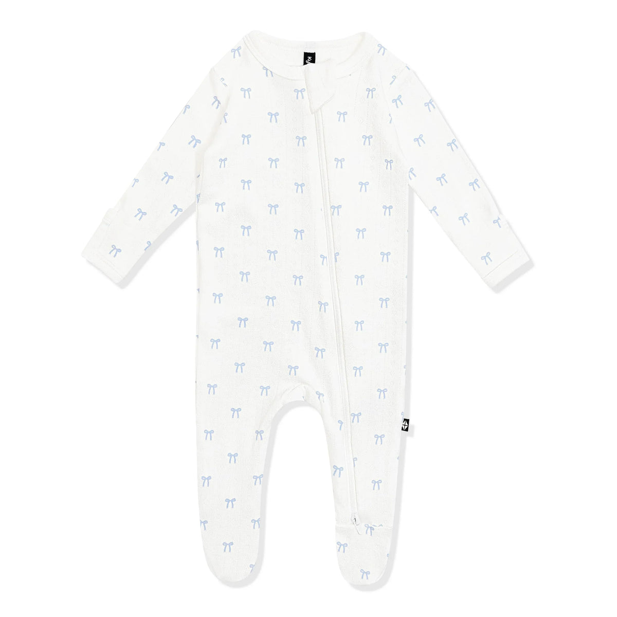 Pointelle Zippered Footie in Sweet Blue Bow