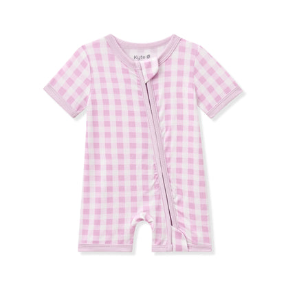 Zipper Shortall Romper in Gingham Thistle