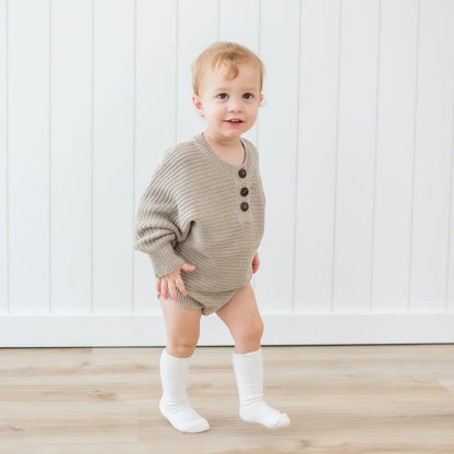 Chunky Knit Romper in Almond