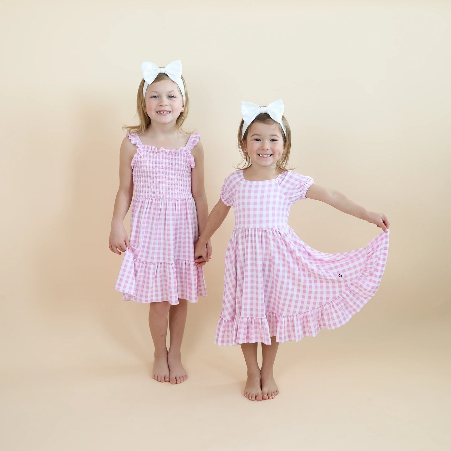 Puff Sleeve Twirl Dress in Gingham Thistle
