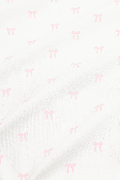 Pointelle Zippered Footie in Sweet Pink Bow