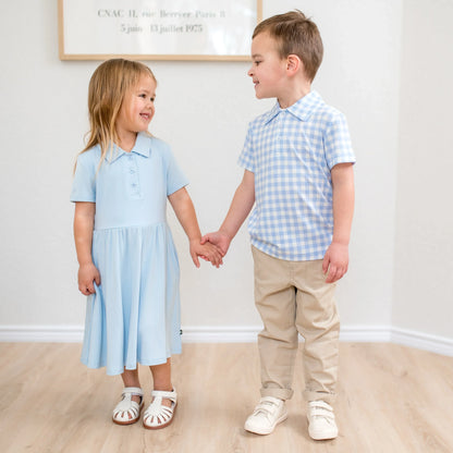 Toddler Short Sleeve Polo in Gingham Breeze