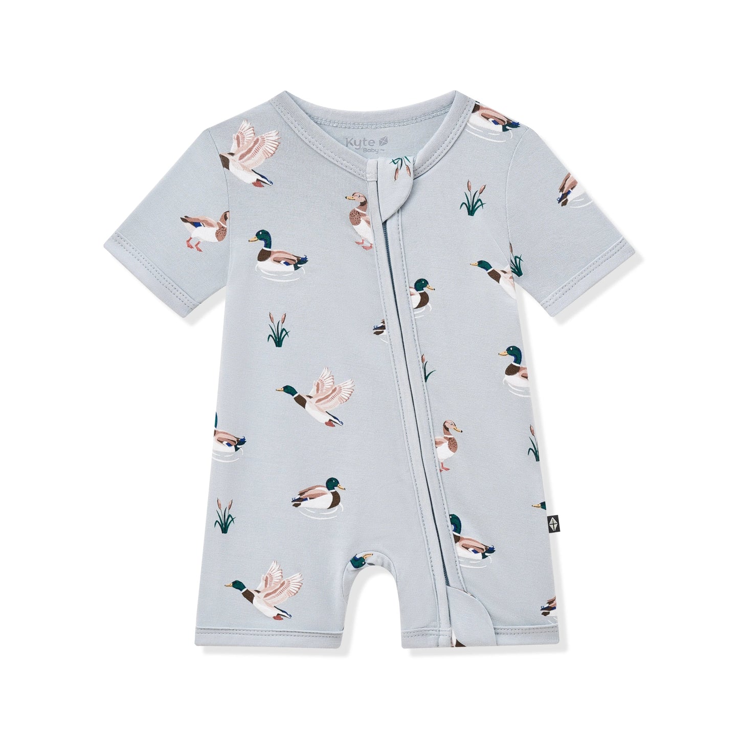 Zipper Shortall Romper in Mallard Duck