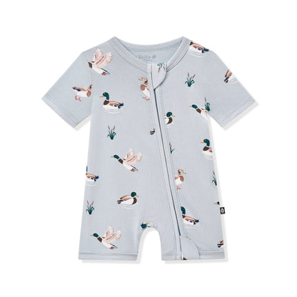 Zipper Shortall Romper in Mallard Duck
