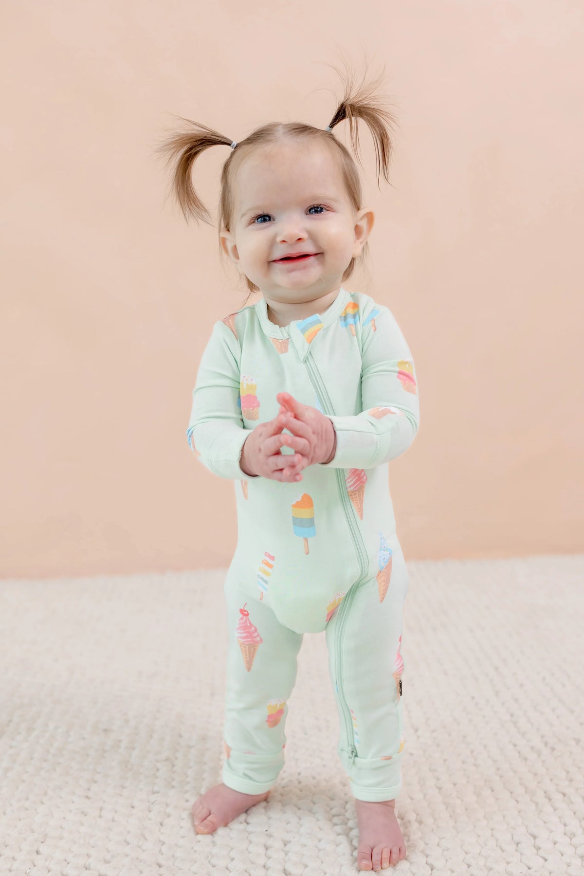 Zippered Romper in Mint Ice Cream