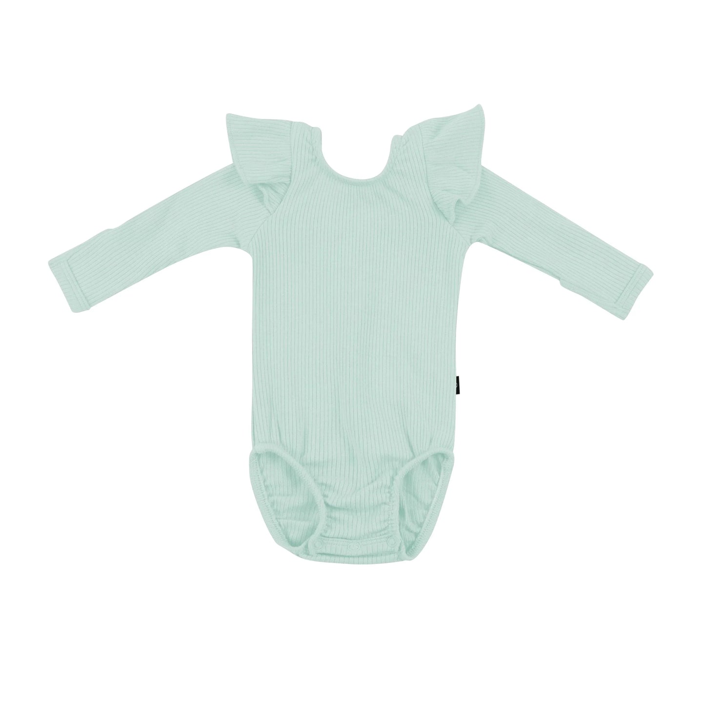 Ribbed Long Sleeve Ruffle Leotard in Sage