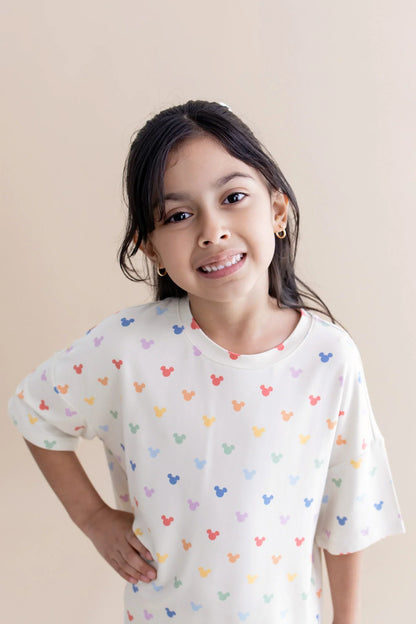 Toddler Biker Short Set in Pastel Mickey Mouse