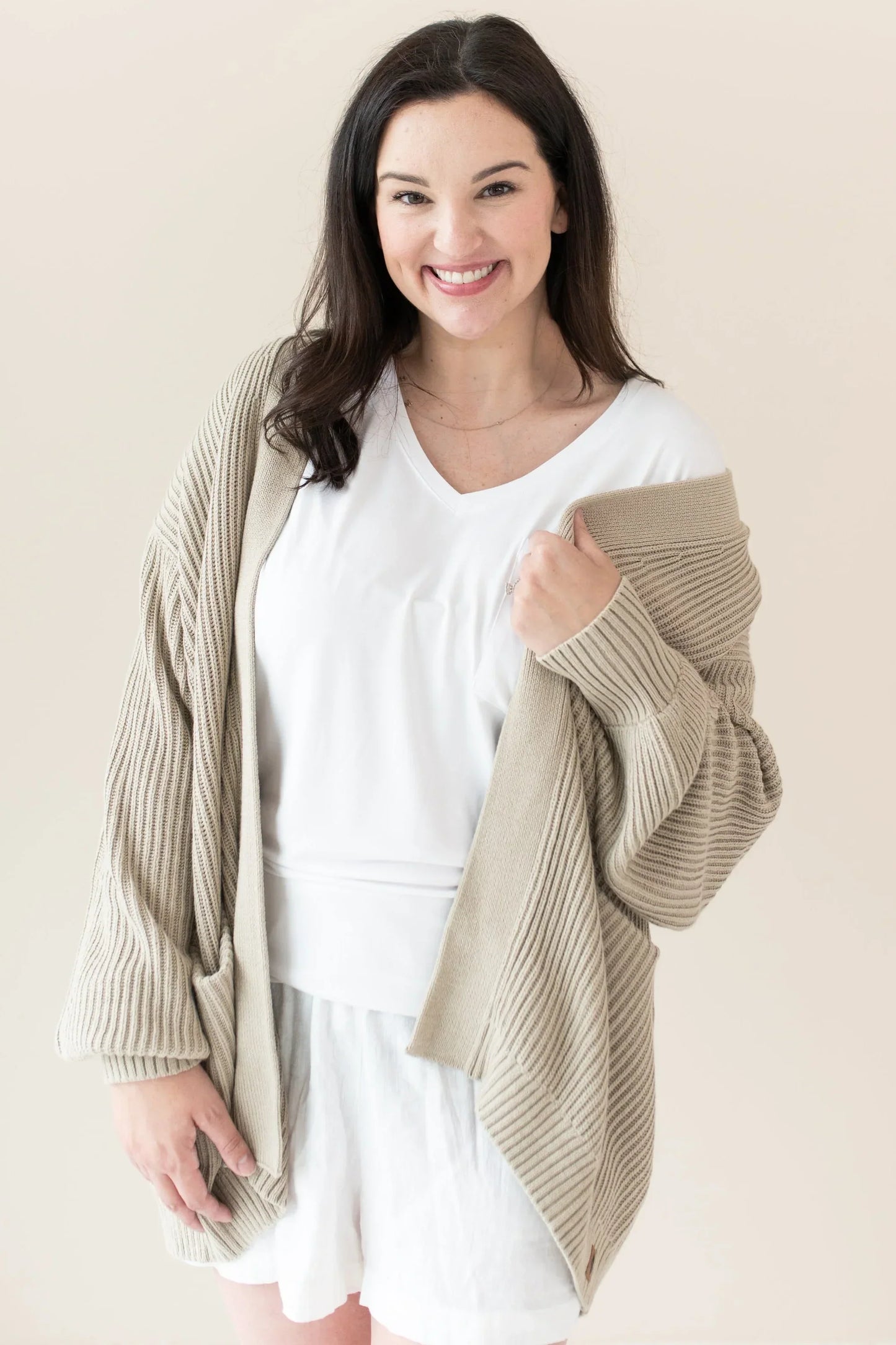 Chunky Knit Women's Oversized Cardigan in Almond