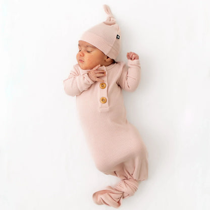 Ribbed Knotted Gown with Hat Set in Blush