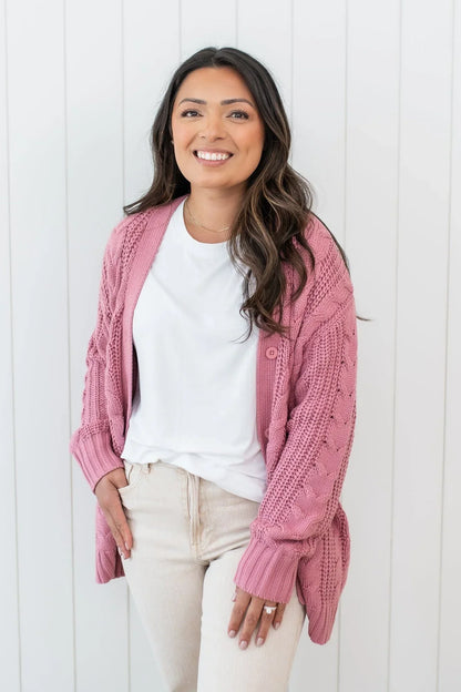 Cable Knit Adult Cardigan in Apple Blossom
