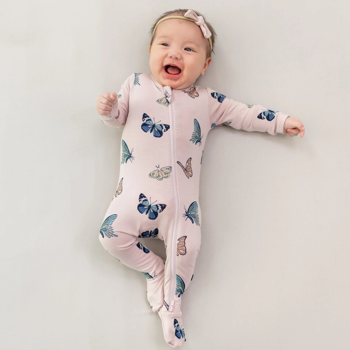 Zippered Footie in Blush Butterfly