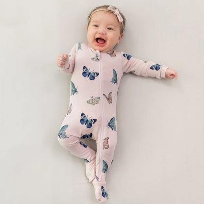 Zippered Footie in Blush Butterfly