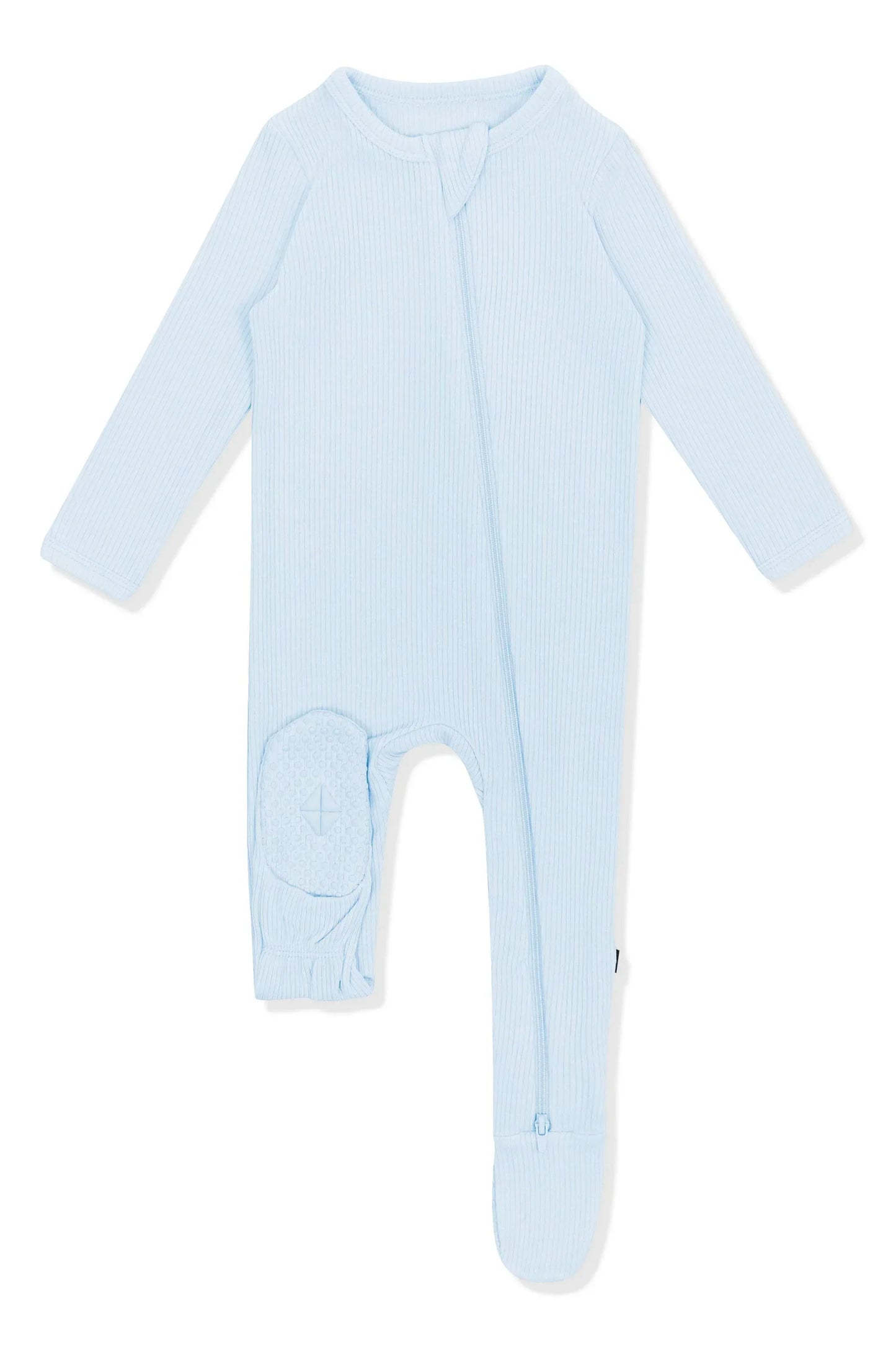 Ribbed Zipper Footie in Breeze