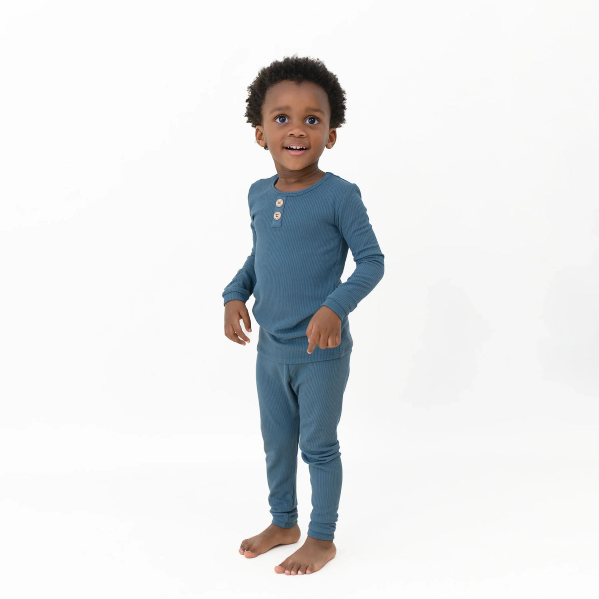 Ribbed Henley Set in Atlantic