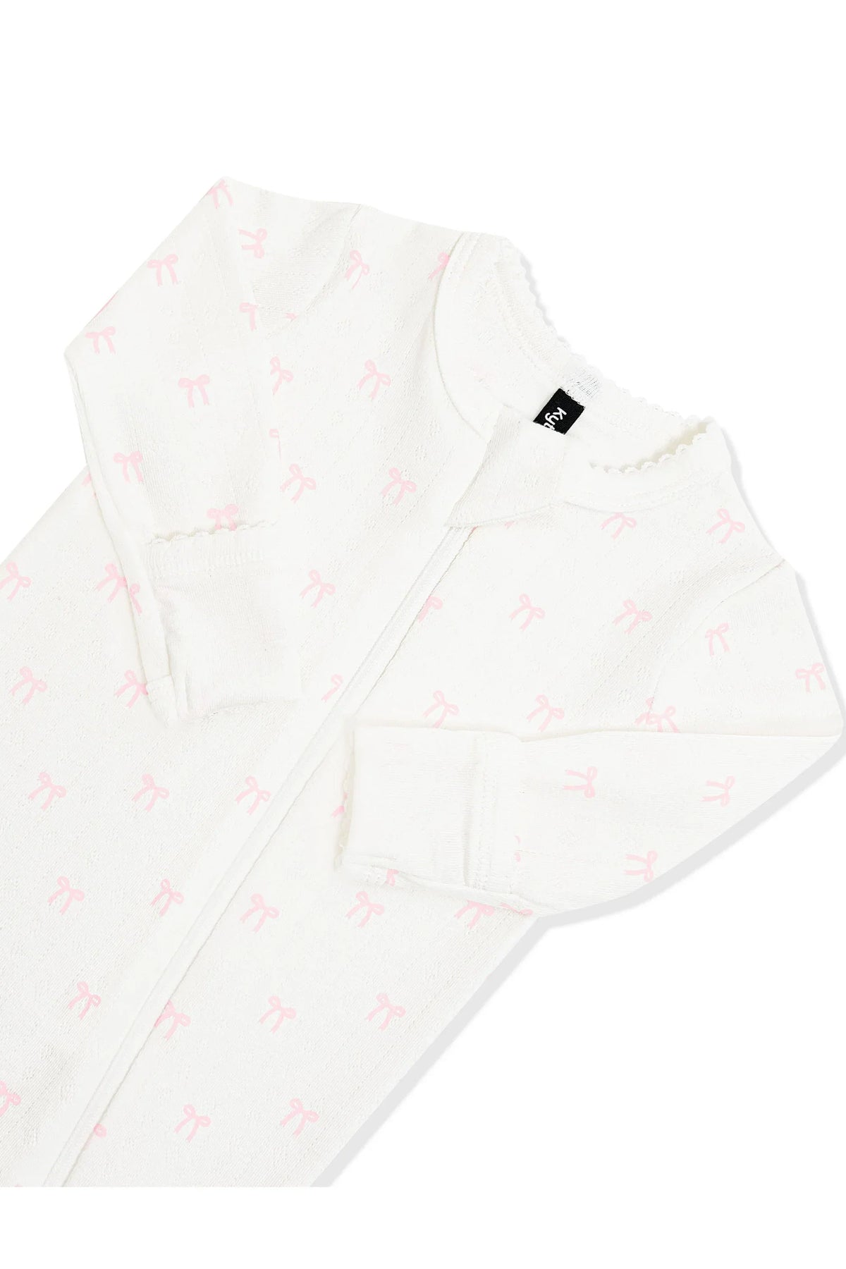 Pointelle Zippered Footie in Sweet Pink Bow