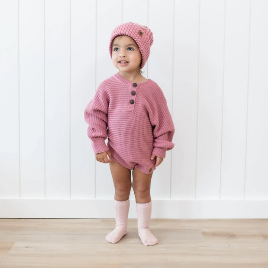 Chunky Knit Romper in Apple Blossom