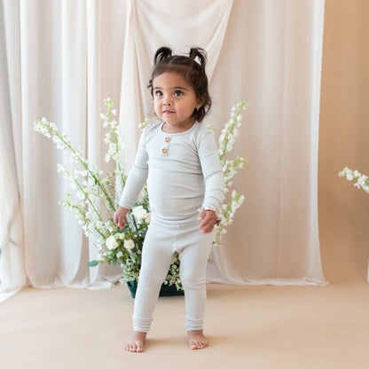 Ribbed Henley Set in Oat