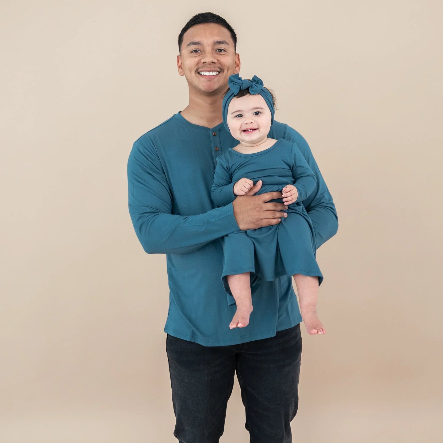 Men's Long Sleeve Henley Top in Atlantic