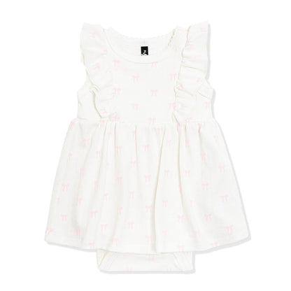 Pointelle Bodysuit Dress in Sweet Pink Bow