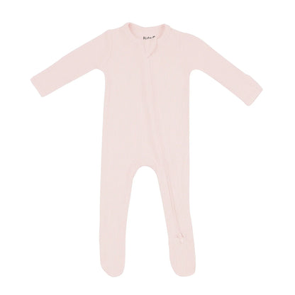 Ribbed Zipper Footie in Blush