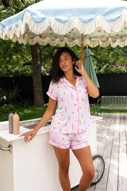 Women's Short Sleeve Pajama Set in Sakura Ice Cream