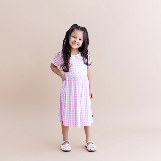 Peter Pan Collar Dress in Gingham Thistle