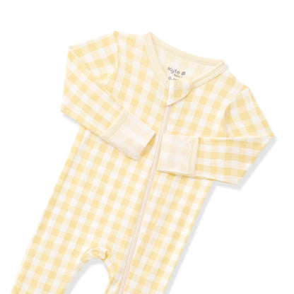 Zippered Footie in Gingham Chamomile