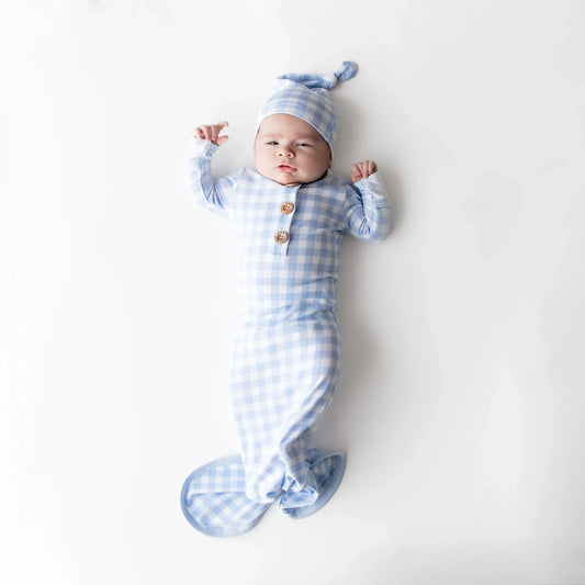 Knotted Gown with Hat Set in Gingham Breeze