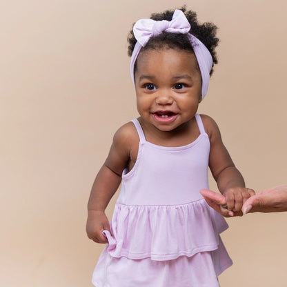 Spaghetti Strap Ruffle Romper in Thistle