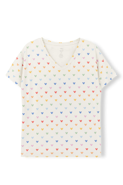 Women's Relaxed Fit V-Neck in Pastel Mickey Mouse