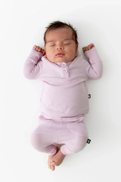 Ribbed Infant Henley Set in Thistle