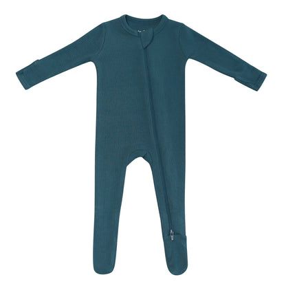 Ribbed Zipper Footie in Atlantic