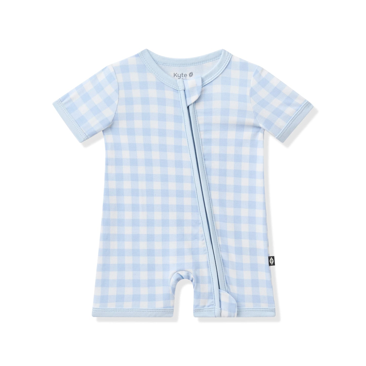 Zipper Shortall Romper in Gingham Breeze